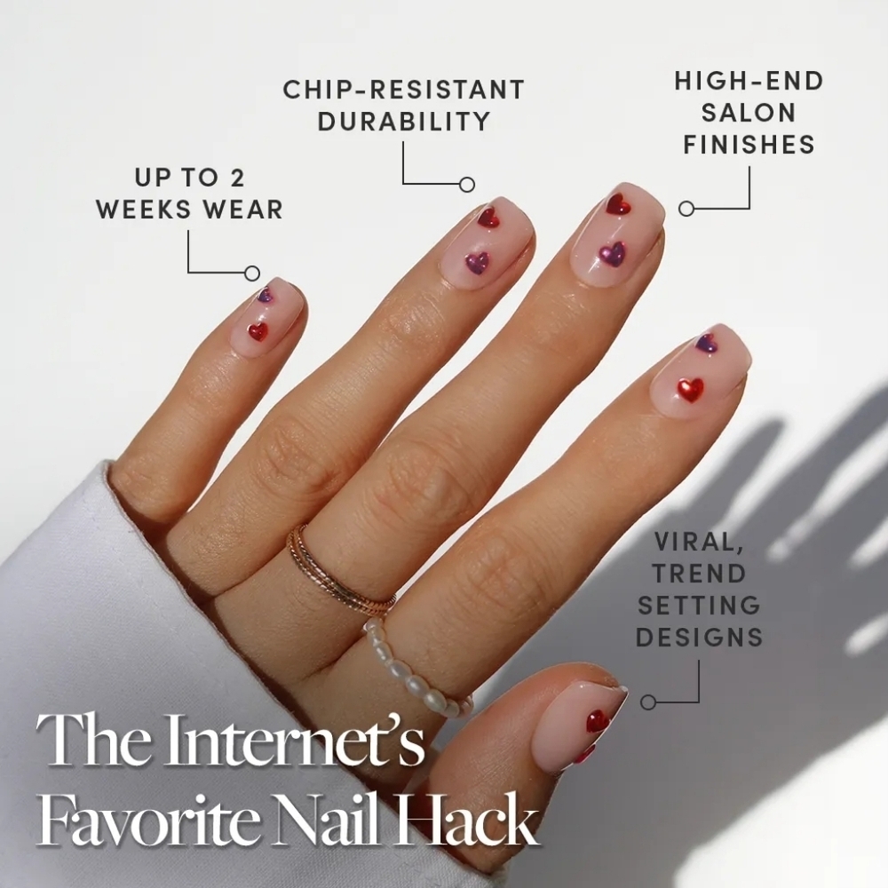 Glamnetic Dear Lover Short Squoval Square Valentine Hearts Metallic Nails New - Picture 4 of 11